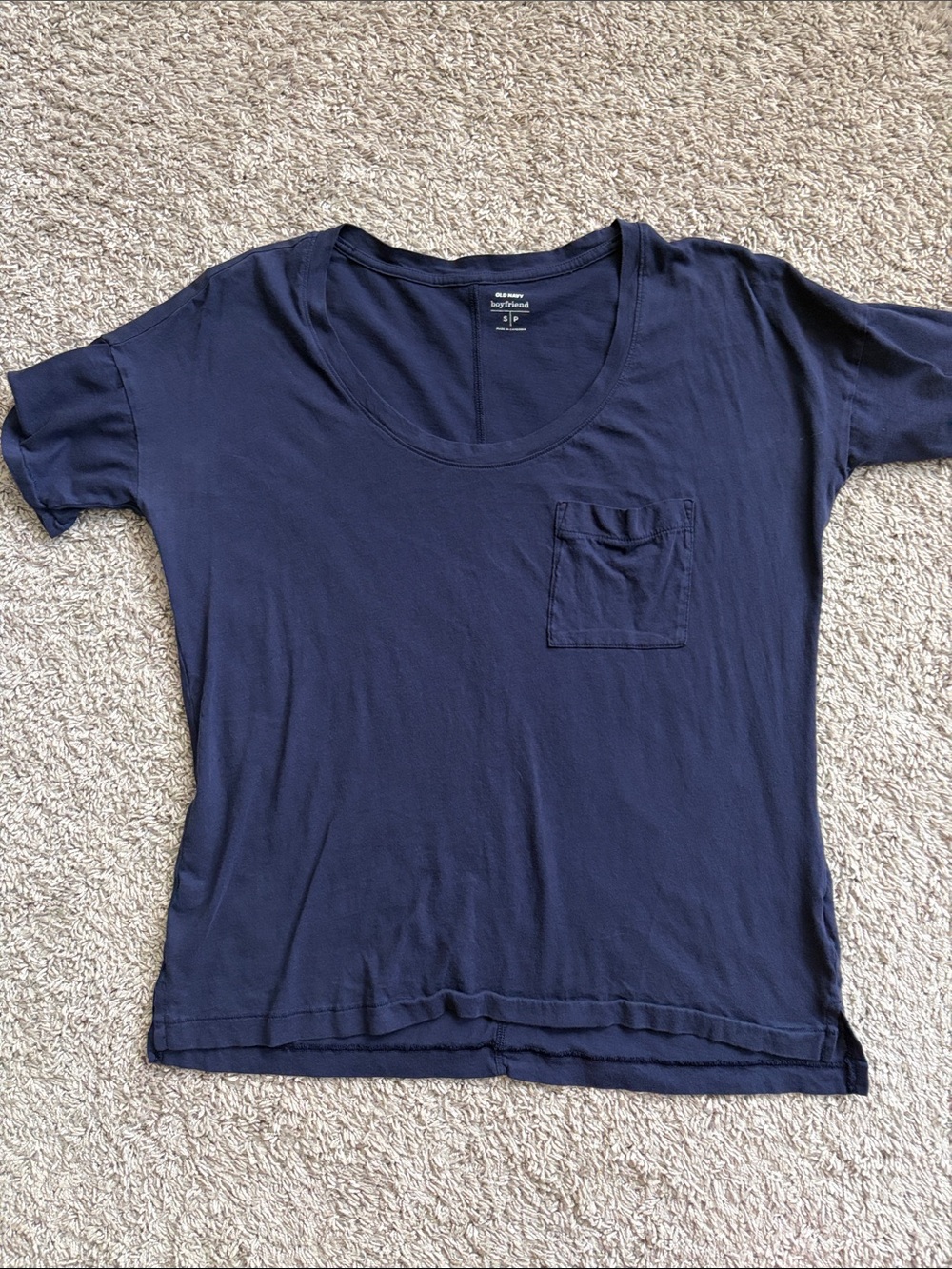 Scoop Neck Pocket Tee - Navy Blue boxy boyfriend fit.